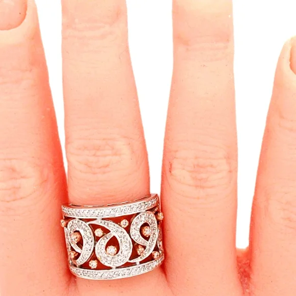 14K Sonia Bitton White & Rose Gold Diamond Swirl Wedding Ring - Picture 5 of 5